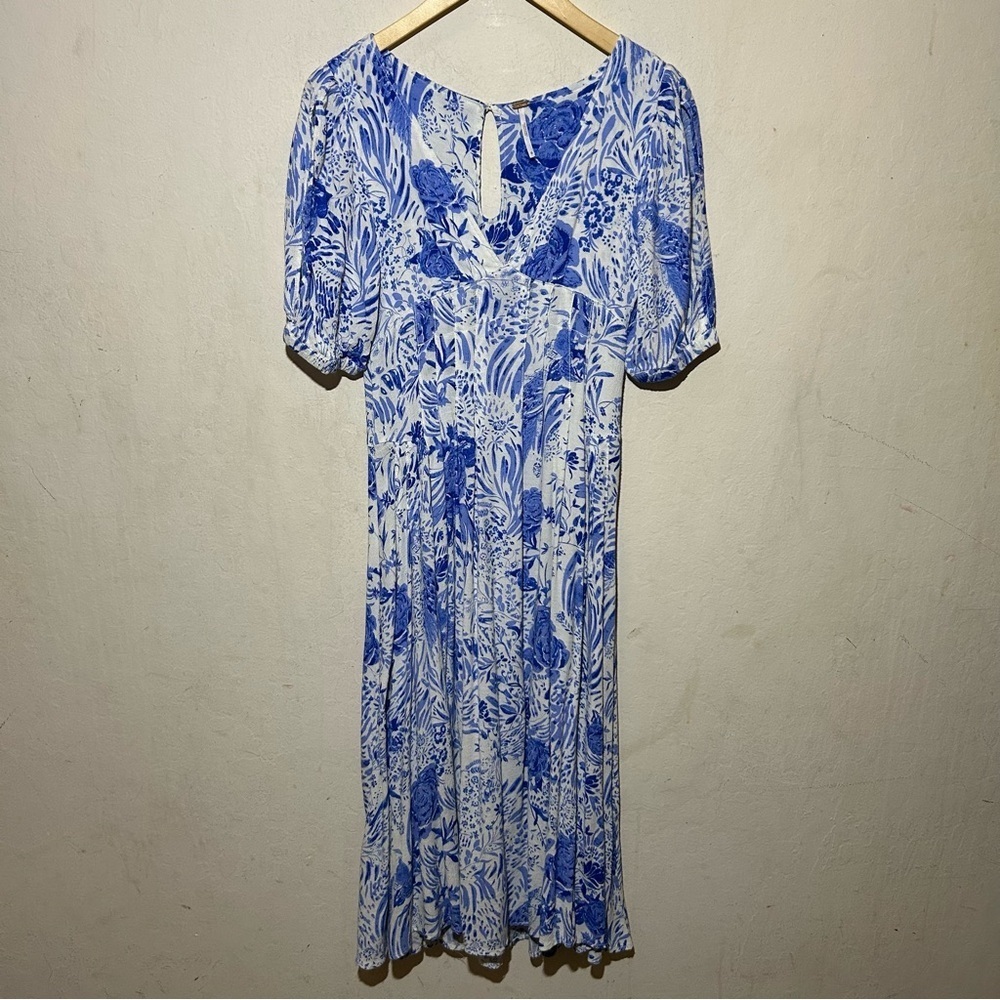 Free People Forever Always Floral Blue/White Midi Dress Size 0 - Picture 6 of 12
